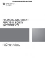 2024 CFA© Program Curriculum Level I Volume 3 Financial Statement Analysis, Equity Investments
 9781953337511, 9781953337252