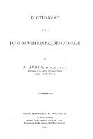 A Dictionary of the Jatki or Western Panjabi (Saraiki) Language