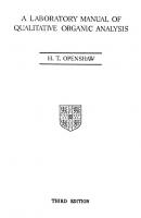 A Laboratory Manual Of Qualitative Organic Analysis