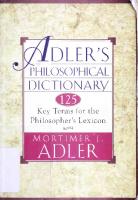 Adler's Philosophical Dictionary: Key Terms for the Philosopher's Lexicon
 0684803607, 0684822717
