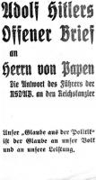 Adolf Hitler - Offener Brief an Franz von Papen vom 16. Oktober 1932 (24 S., Scan, Fraktur)
