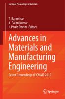 Advances in Materials and Manufacturing Engineering: Select Proceedings of ICMME 2019 [1st ed.]
 9789811562662, 9789811562679