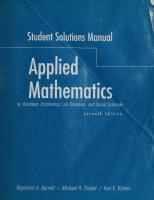 Applied Mathematics for Business, Economics, Life Science and Social Sciences [Solution Manual ed.]
 0130858897, 9780130858894