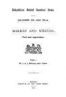 Baluchistan District Gazetteer Series, Volumes VII and VII-A: Makrán and Khárán