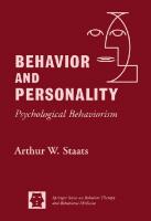 Behavior and Personality: Psychological Behaviorism
 0826193110, 9780826193117