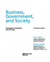 Business, Government, and Society: A Managerial Perspective, Text and Cases [13 ed.]
 0078112672, 9780078112676