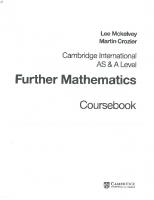 Cambridge International AS & A Level Further Mathematics Coursebook
 1108403379, 9781108403375