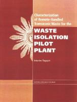 Characterization of Remote-Handled Transuranic Waste for the Waste Isolation Pilot Plant: Final Report [illustrated]
 0309084601,  9780309084604