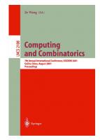 Computing and Combinatorics: 7th Annual International Conference, COCOON 2001, Guilin, China, August 20-23, 2001, Proceedings (Lecture Notes in Computer Science, 2108)
 3540424946, 9783540424949
