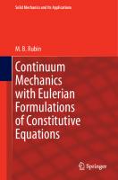 Continuum Mechanics with Eulerian Formulations of Constitutive Equations [1st ed.]
 9783030577759, 9783030577766