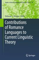 Contributions of Romance Languages to Current Linguistic Theory [1st ed.]
 978-3-030-11005-5, 978-3-030-11006-2