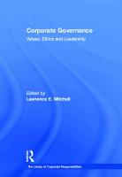 Corporate Governance: Values, Ethics and Leadership [1 ed.]
 1409405133, 9780754628392