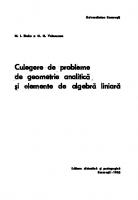 Culegere de probleme de geometrie analitică și elemente de algebră liniară