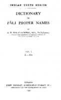 Dictionary of Pali Proper Names - Volume I - A-Dh [I]