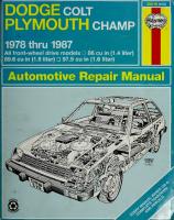 Haynes Dodge Colt/Plymouth Champ Owners Workshop Manual
 1850103895, 9781850103899