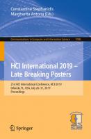 HCI International 2019 – Late Breaking Posters: 21st HCI International Conference, HCII 2019, Orlando, FL, USA, July 26–31, 2019, Proceedings [1st ed. 2019]
 978-3-030-30711-0, 978-3-030-30712-7