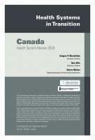 Health Systems in Transition: Canada, Third Edition [3rd Edition]
 9781487537517
