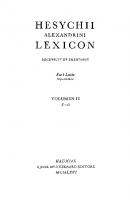 Hesychii Alexandrini Lexicon, vol. II E-O
