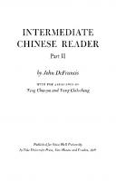 Intermediate Chinese Reader, Part 2 [1 ed.]
 9780300000665