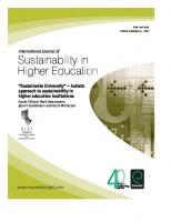 International Journal of Sustainability in Higher Education 8:4 
Sustainable University: Holistic Approach to Sustainability in Higher Education Institutions
 9781846636370, 9781846636363