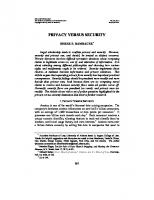 Journal of Criminal Law & Criminology 
PRIVACY VERSUS SECURITY