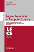 Logical Foundations of Computer Science, LFCS 2020
 9783030367541, 9783030367558