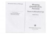Meaning, Quantification, Necessity: Themes in Philosophical Logic
 0710007590, 9780710007599