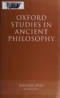 Oxford Studies in Ancient Philosophy: Volume XXIV: Summer 2003
 0199263434, 9780199263431