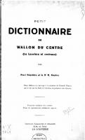 Petit Dictionnaire Du Wallon Du Centre
