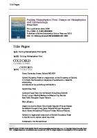 Putting Metaphysics First: Essays on Metaphysics and Epistemology [1 ed.]
 0199576971, 9780199576975