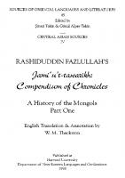 Rashiduddin Fazlullah’s Jami u't-tawarikh: Compendium of Chronicles: A History of the Mongols Part One. English Translation & Annotation [1]