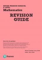 Revise Edexcel A level Mathematics Revision Guide
 9781292325835, 1292325836