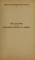 The Activities  of the Germanistic Society of America 1904-1910