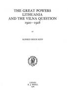 The great powers Lithuania and the Vilna question, 1920-1928