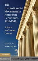 The Institutionalist Movement in American Economics, 1918-1947 : Science and Social Control
 9780511989551, 9781107006997