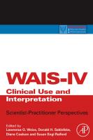WAIS-IV Clinical Use and Interpretation [1 ed.]
 9780123750358