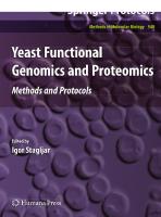 Yeast Functional Genomics and Proteomics: Methods and Protocols (Methods in Molecular Biology, 548)
 1934115711, 9781934115718