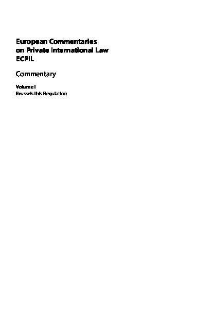 Magnus/Mankowski, European Commentaries on Private International Law:  Volume 1 Brussels Ibis Regulation - Commentary 9783504384807 